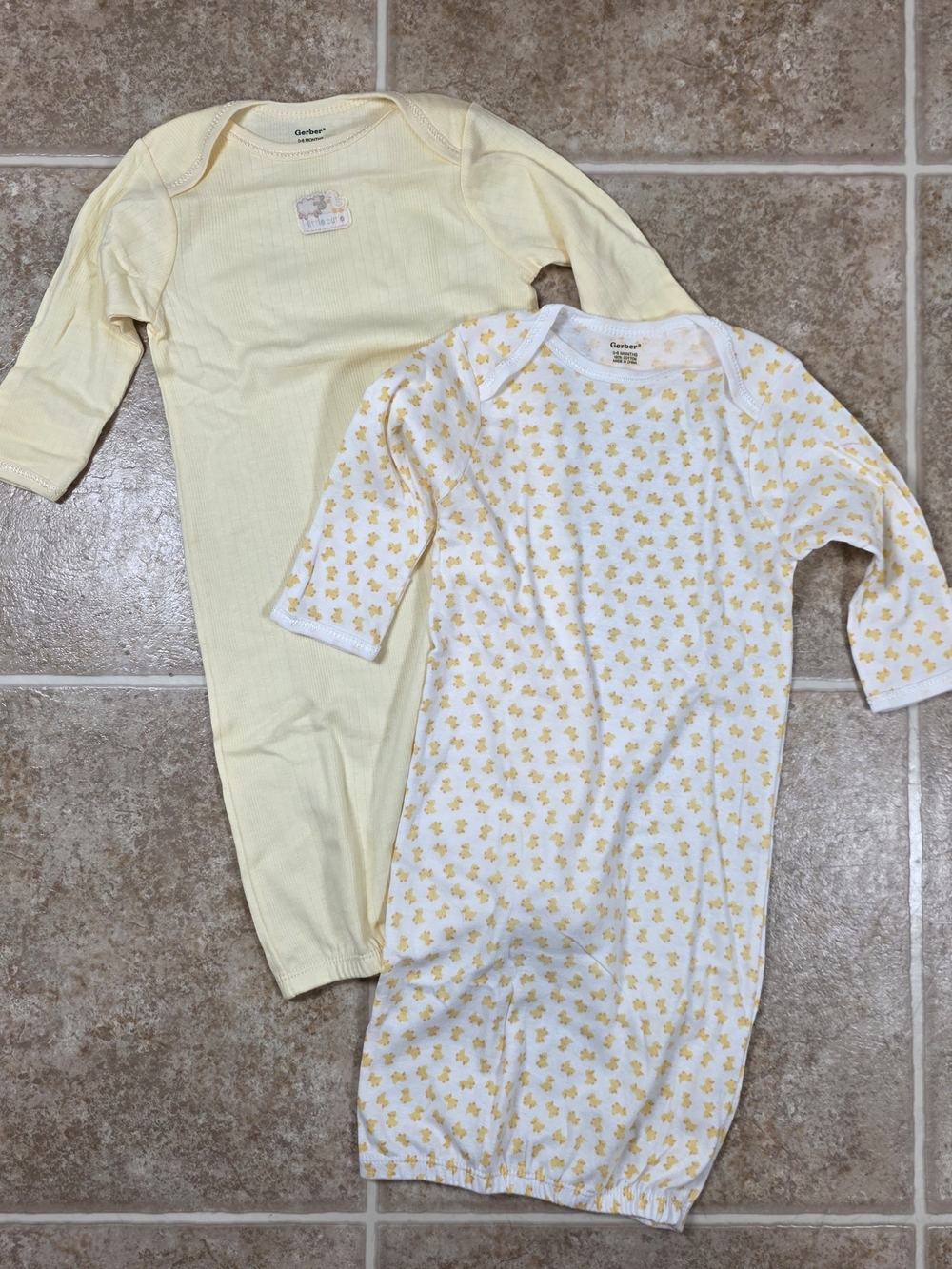 Gerber 0-6M Baby Sleep Gown Set Yellow Ducks Cotton